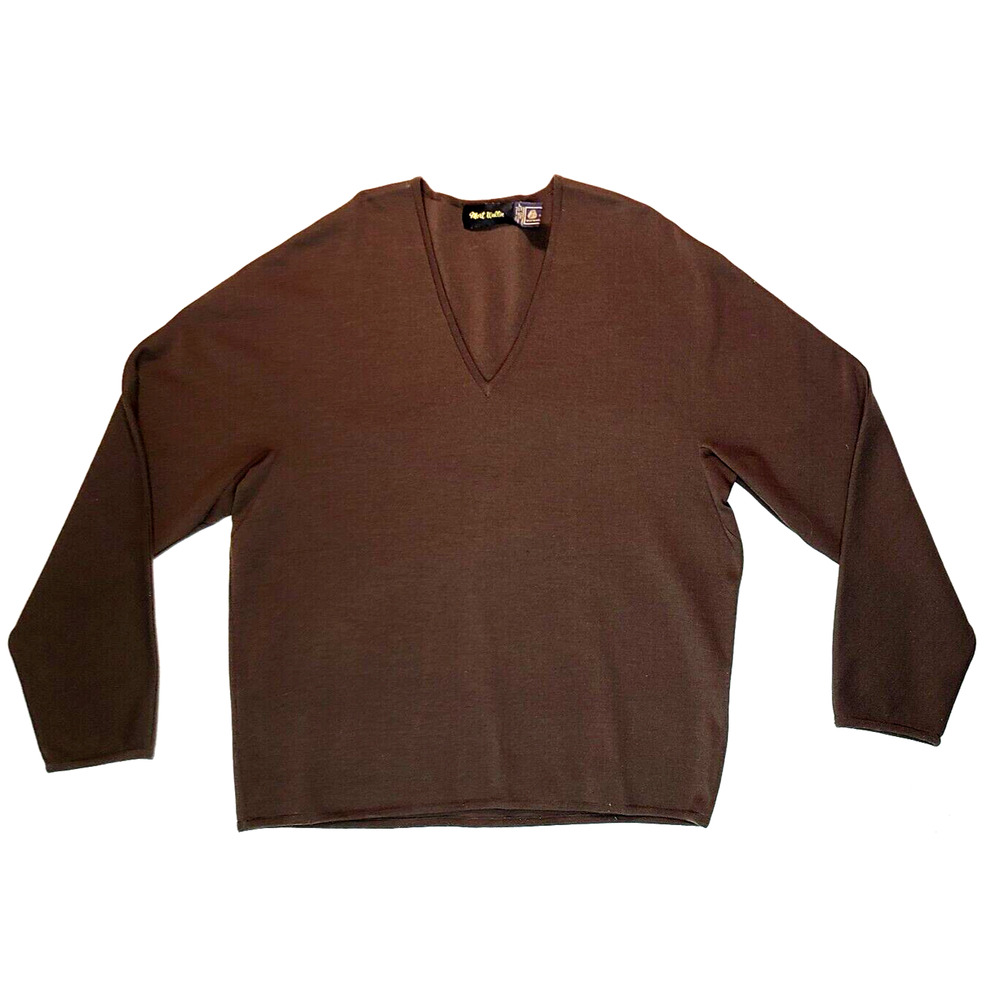 Mort Wallin 100% Pure Wool V Neck Brown Sweater Pullover Men's Size Large